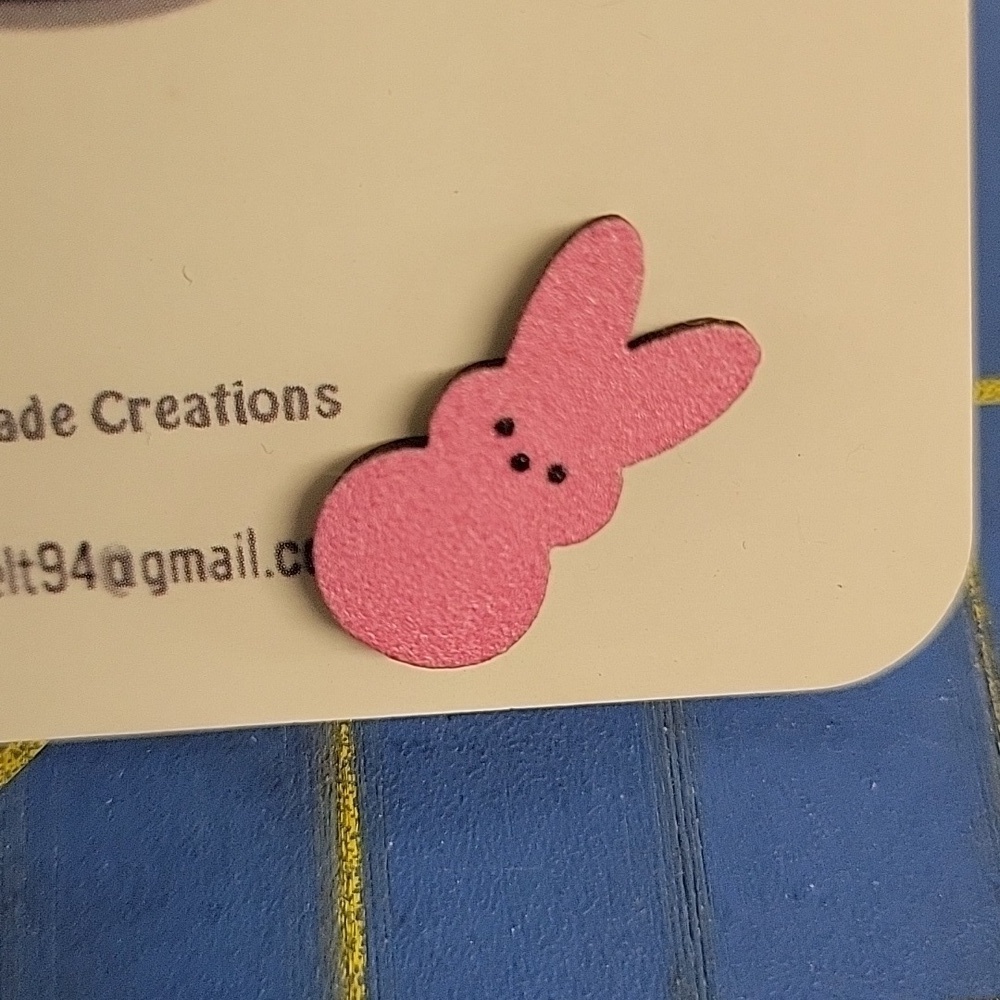Bunny with Face Wood 1/3" Earrings Pink Easter Spring Rabbit - Picture 2 of 2